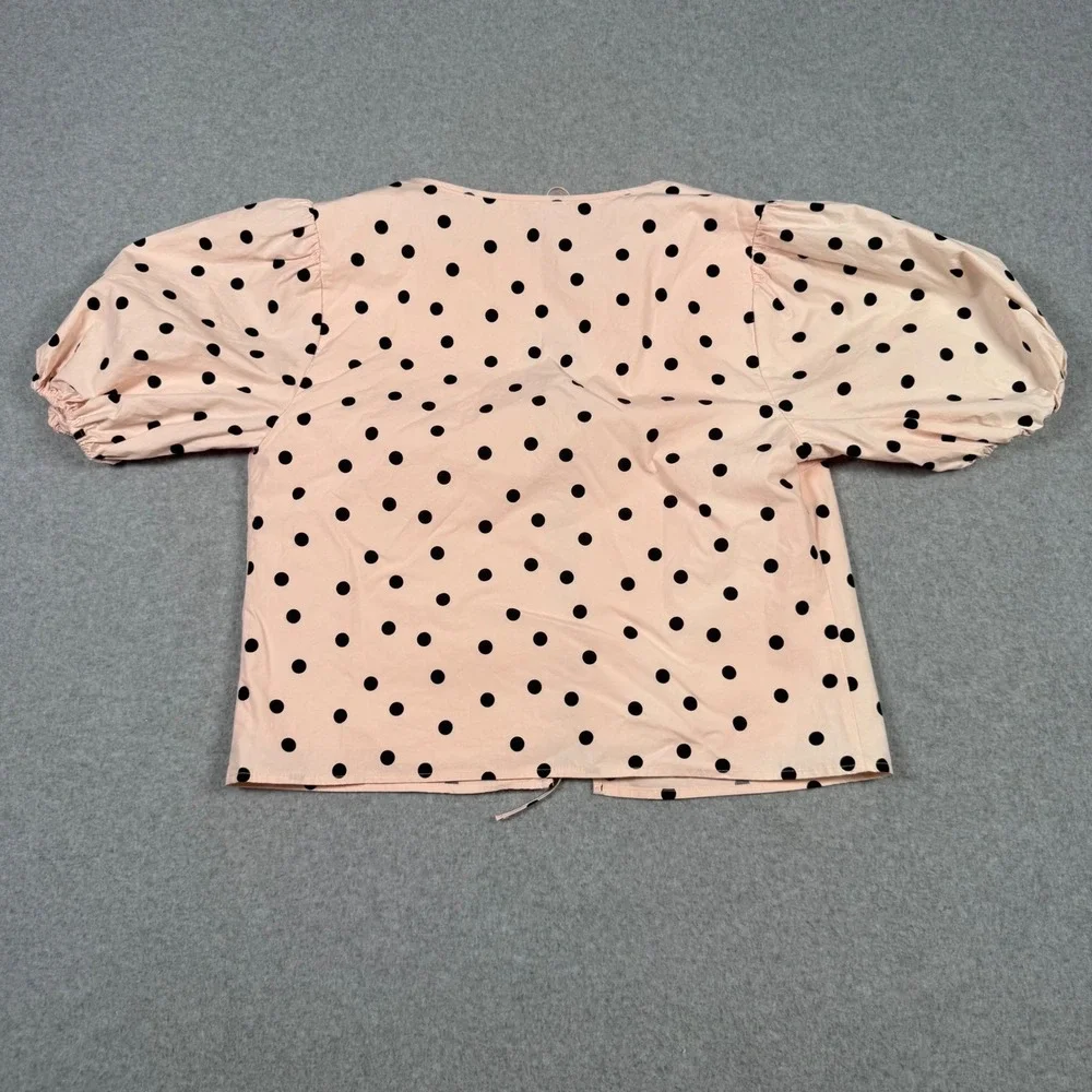 Abercrombie & Fitch Pink Polka Dot Coquette Puff Sleeve Cotton Top Medium New